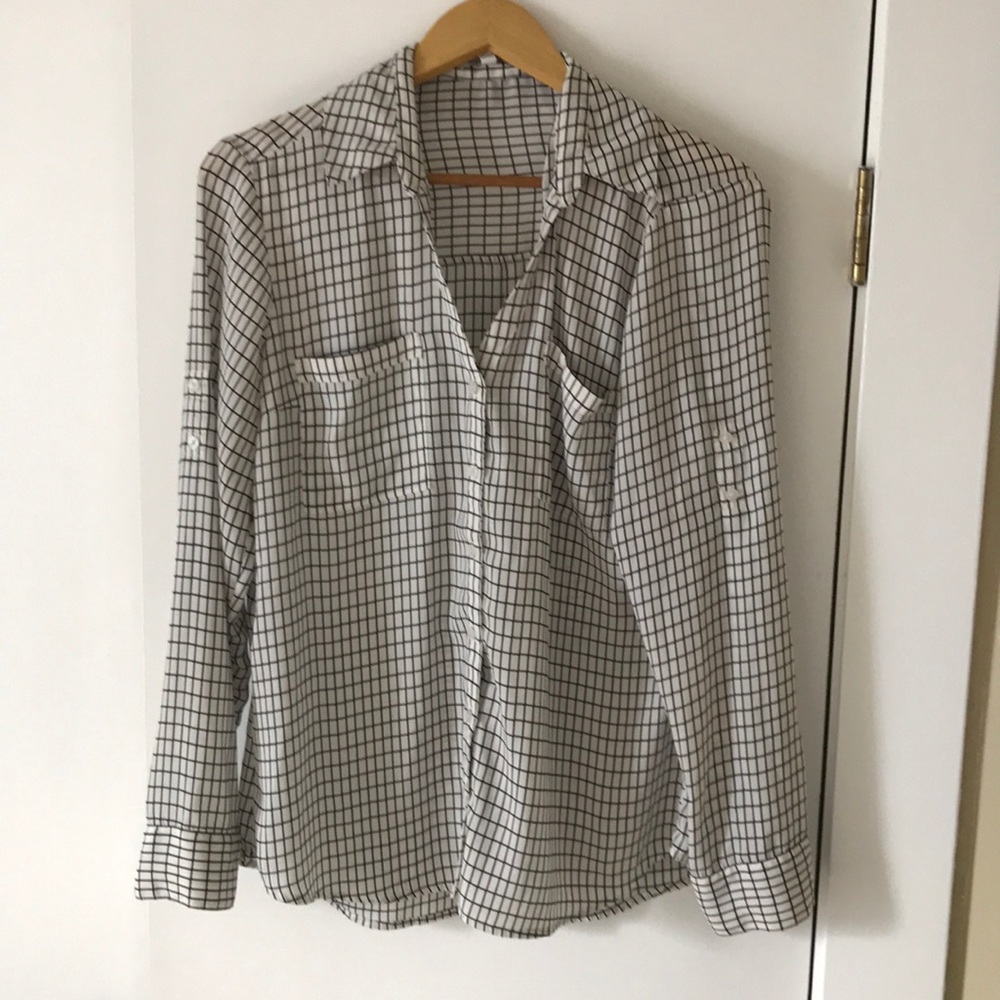 Express Black and White Striped Portofino Blouse